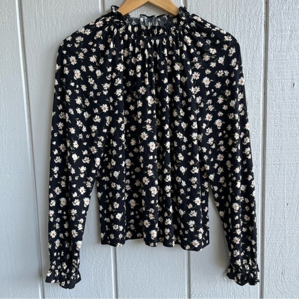 Reformation Ecovero‎ Black Floral Long Sleeve Theodora Top Blouse Size XS